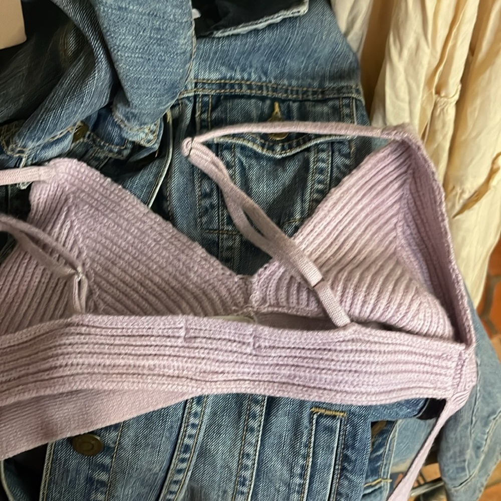 For Love and Lemons Joan Knit cropped Lavender Wrap Top M - Picture 6 of 6